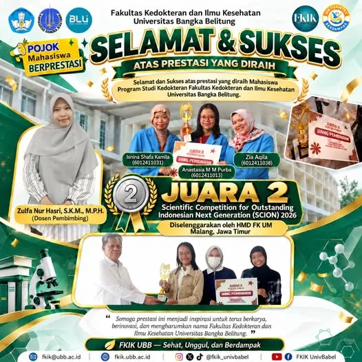 Ukir Prestasi Ilmiah, Mahasiswa FKIK UBB Raih Juara 2 Kompetisi SCION 2026 di Malang