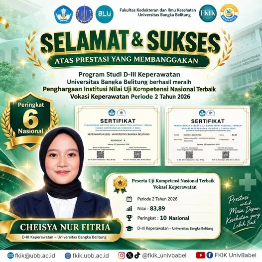 FKIK UBB Apresiasi Cheisya Nur Fitria atas Capaian Uji Kompetensi Nasional Terbaik Vokasi Keperawatan